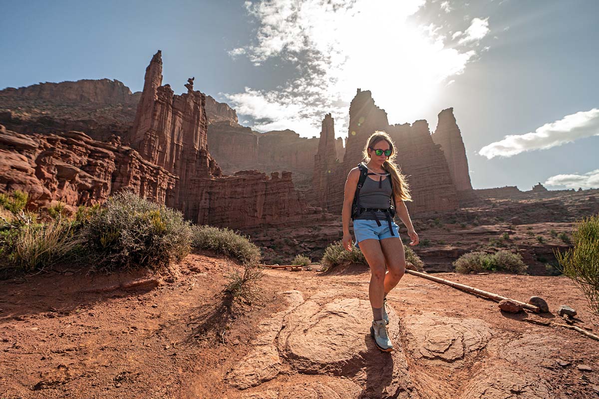 Women's hiking shorts (hiking in Fisher Towers in the Patagonia Baggies)